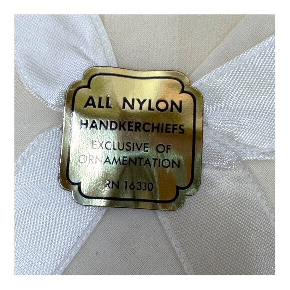 Vintage All Nylon Embroidered Handkerchief White Gold Floral Ornate Victorian - Picture 2 of 3